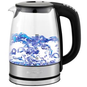 Brentwood 1.7 Liter Stainless Steel and Glass Electric Kettle with 6 Temperature Presets in Black