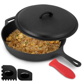 MegaChef Culinary Classic 12-Inch Pre-Seasoned Cast Iron Skillet – Complete with Cast Iron Lid