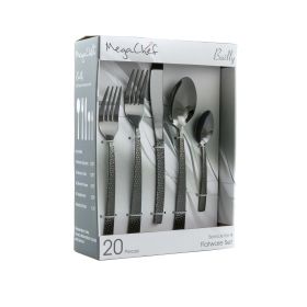 MegaChef Baily 20 Piece Flatware Utensil Set, Stainless Steel Silverware Metal Service for 4 in Black