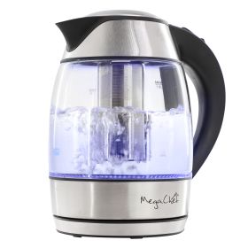 MegaChef 1.8Lt. Stainless Steel and Glass Electric Kettle Kettle with Tea Infuser
