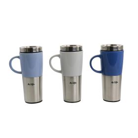 Mr. Coffee Travertine 16 oz Stoneware &amp; Stainless Steel Travel Mug with Lid set of 3 Assorted