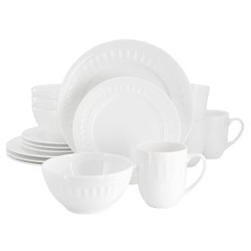 Gibson Elite Cameria 16 Piece Bone China Embossed Dinnerware Set in White