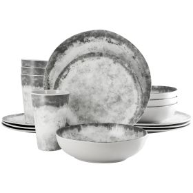 Gibson Elite Organic Decal 16 Piece Melamine Dinnerware Set in Gray