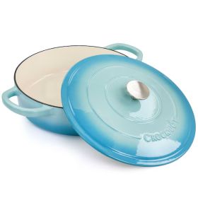 Crock-Pot Artisan 2 Piece 5 Quart Enameled Cast Iron Round Braiser Pan with Self Basting Lid in Gradient Aqua Blue