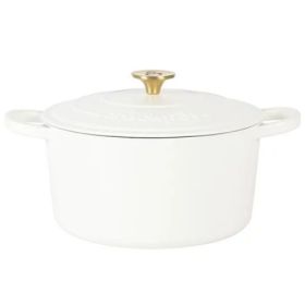 Crockpot Artisan 6 Quart Enameled Cast Iron Dutch Oven in Matte Linen with Gold Handle