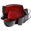 Gibson Elite Soho Lounge Square 16-Piece Dinnerware Set, Red