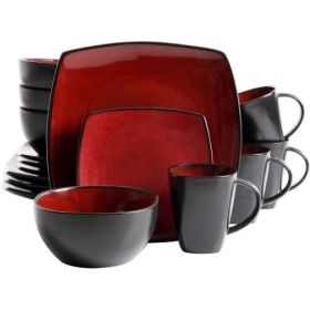 Gibson Elite Soho Lounge Square 16-Piece Dinnerware Set, Red