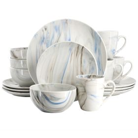 Elama Fine Marble 16 Piece Porcelain Dinnerware Set in Blue and Gray