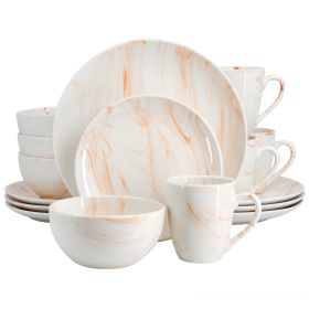 Elama Fine Marble 16 Piece Porcelain Dinnerware Set in Orange