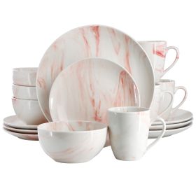 Elama Fine Marble 16 Piece Porcelain Dinnerware Set in Red