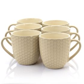 Elama Honeycomb 6 Piece 15 Ounce Round Stoneware Mug Set in Cream