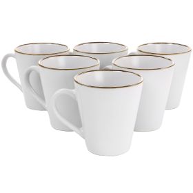 Elama Arthur 6 Piece Stoneware Mug Set in Matte White with Gold Rim