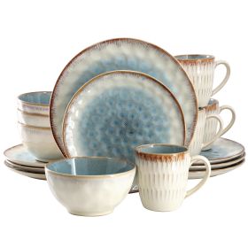 Elama Leann 16 Piece Stoneware Dinnerware Set in Blue and Beige