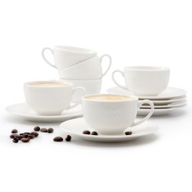 Elama Luna 12 Piece 3 Ounce Porcelain Espresso Cup Set in White with Saucers