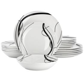 Elama Sarah 18 Piece Porcelain Black Ribbon Dinnerware Set, Service for 6 in White and Black