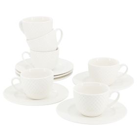 Elama Sol 12 Piece 3 Ounce Porcelain Espresso Cup with Saucer Set in White