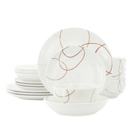 Elama Sydney 16 Piece Porcelain Double Bowl Dinnerware Set, Service for 4