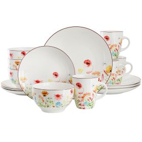 Elama Wildflower Meadow 16 Piece Stoneware Dinnerware Set in White and Multi