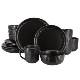 Elama Leo 16 Piece Stoneware Dinnerware Set In Black