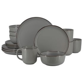 Elama Leo 16 Piece Stoneware Dinnerware Set In Dark Gray