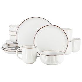 Elama Leo 16 Piece Stoneware Dinnerware Set In White