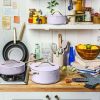 Beautiful 12-Piece Ceramic Nonstick Cookware Set In Lavender by Drew Barrymore