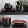 Gibson Elite Soho Lounge Square 16-Piece Dinnerware Set, Red