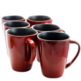 Elama Harland 6-Piece 14 Ounce Stoneware Mugs – Luxe Red for Elegant Table Settings