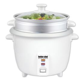 Better Chef 5 Cup Rice Cooker with Food Steamer Attachment in White