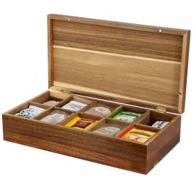 MegaChef Acacia Wood 14.25 x 7.5 Inch 10 Compartment Tea Box