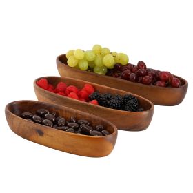 MegaChef 3 Piece Acacia Wood Oval Serving Bowls in Assorted Sizes