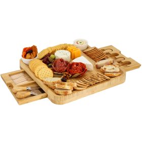 MegaChef Bamboo Charcuterie Cheese Board Set with Ramekins and Slide Out Cutlery Drawer