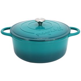 MegaChef 6.35 Quart Round Enameled Cast Iron Dutch Oven with Self Basting Lid in Teal