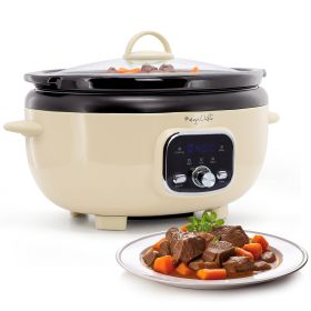 MegaChef 3.7 Quart Oval Electric Digital Slow Cooker in Cream with Black Pot