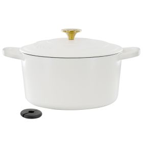 Crockpot Artisan 6 Quart Enameled Cast Iron Dutch Oven in Matte Linen with Gold Handle