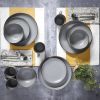 Gibson Home Rockaway 16 Piece Stoneware Metallic Rim Dinnerware Set