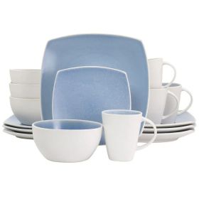 Gibson Elite Soho Lounge 16-Piece Square Glossy-Matte Stoneware Dinnerware Collection (Style & Color: Glossy/Flat Light Blue/White)