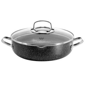 Korkmaz Galaksi Aluminum Nonstick Low Sauté Pot With Glass Lid – Black Speckled Finish (Size & Style: 10" (3.5L))
