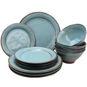 Gibson Elite Terranea 12 Piece Stoneware Dinnerware Set (Color: Warm Teal)