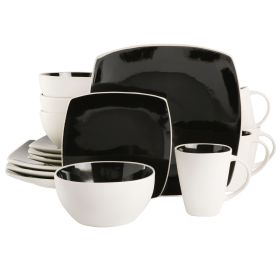 Gibson Elite Soho Lounge 16-Piece Square Glossy-Matte Stoneware Dinnerware Collection (Style & Color: Glossy Black & White)