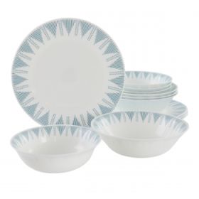 Ultra by Gibson Piper Point 12 Piece Opal Glass Dinnerware Set (Soft Colors: White With Blue Accents)