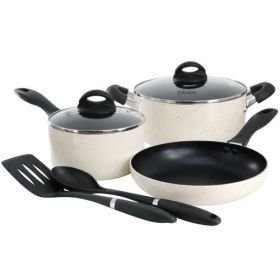 Oster Clairborne 7 Piece Nonstick Aluminum Cookware and Kitchen Tool Set (Colours: Linen)
