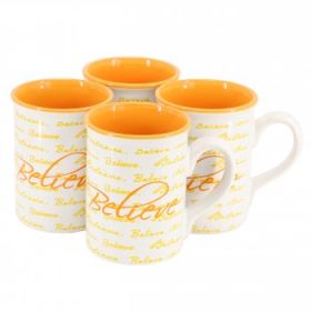 Gibson Home Inspirational Words Faith 4 Piece 16 Ounce Stoneware Mug Set in Red (Inspirational: Orange)