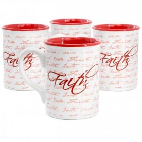 Gibson Home Inspirational Words Faith 4 Piece 16 Ounce Stoneware Mug Set in Red (Inspirational: Red)