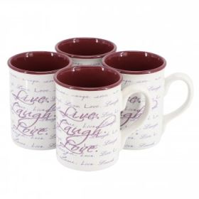 Gibson Home Inspirational Words Faith 4 Piece 16 Ounce Stoneware Mug Set in Red (Inspirational: Purple)