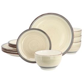 Gibson Home Holcomb 12 Piece Ceramic Dinnerware Set in Beige (Color: Beige)