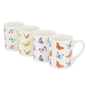 Gibson Home Butterfly Pop And Butterfly Wings 4 Piece 18 Ounce Stoneware Mug Sets – Assorted Colors Or White (Style & Color: Butterfly Pop White)