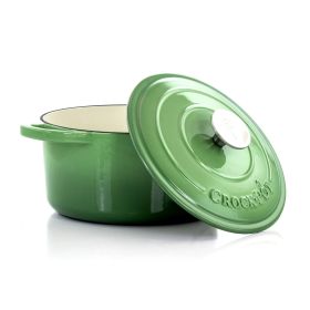 Crock-Pot Artisan 2 Piece 5-Quart Enameled Cast Iron Dutch Oven Collection – Ombre Color Series (Style & Color: 2 Piece 5 Quart Pistachio Green Ombre)