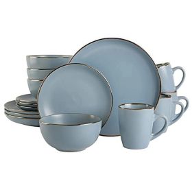 Gibson Home Rockaway 16 Piece Stoneware Metallic Rim Dinnerware Set (Style & Color: Matte Blue/Gold Rim)