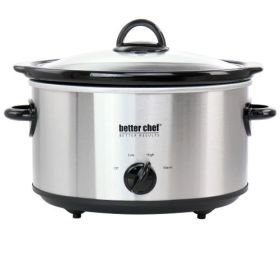 Better Chef Oval Slow Cooker with Removable Stoneware Crock in Stainless Steel (Sizes: 4 Quart)